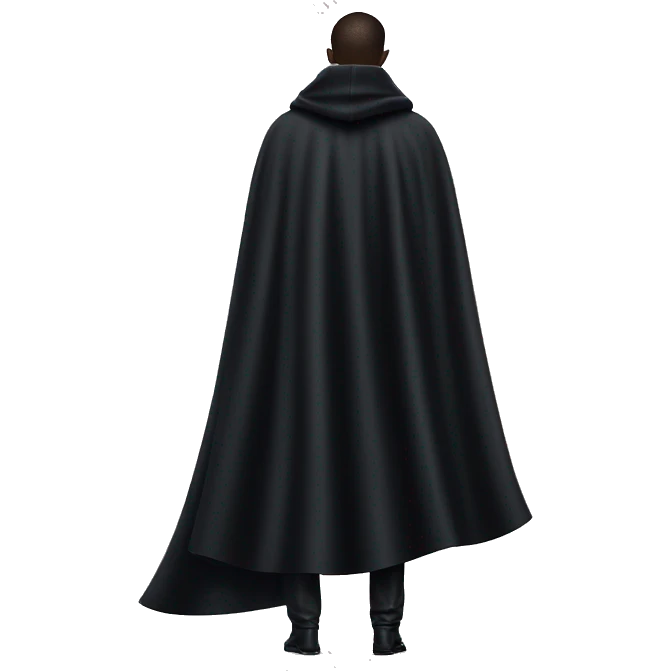 back profile of black magician, cape that says Dior, text Dior on the cape emoji