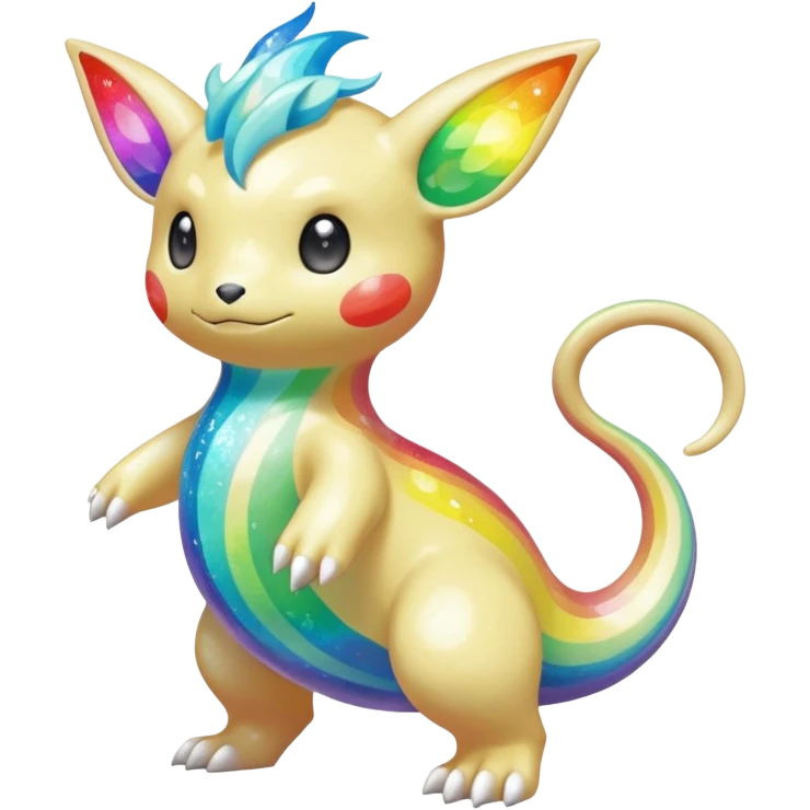 Oversaturated Rainbow-swirled Sparkly Ethereal Soft Pokémon-Fakémon-Digimon-Creature, (full body) emoji