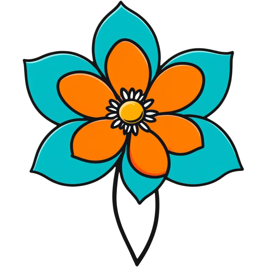 flower with teal petals and orange center emoji