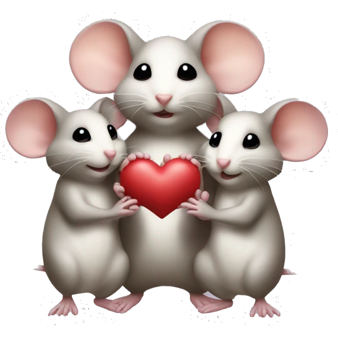 three mice holding limbs in a shape of the heart emoji
