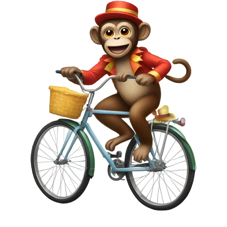 A monkey in a clown costume on a bicycle emoji
