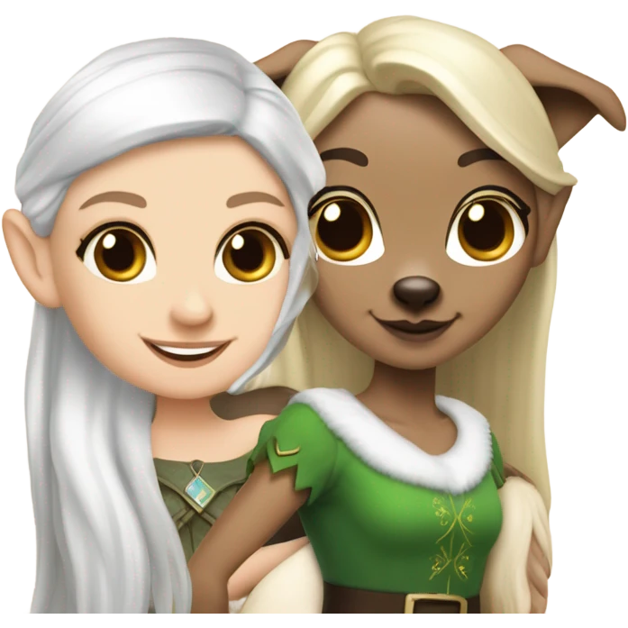 white girl elf with dog pug emoji