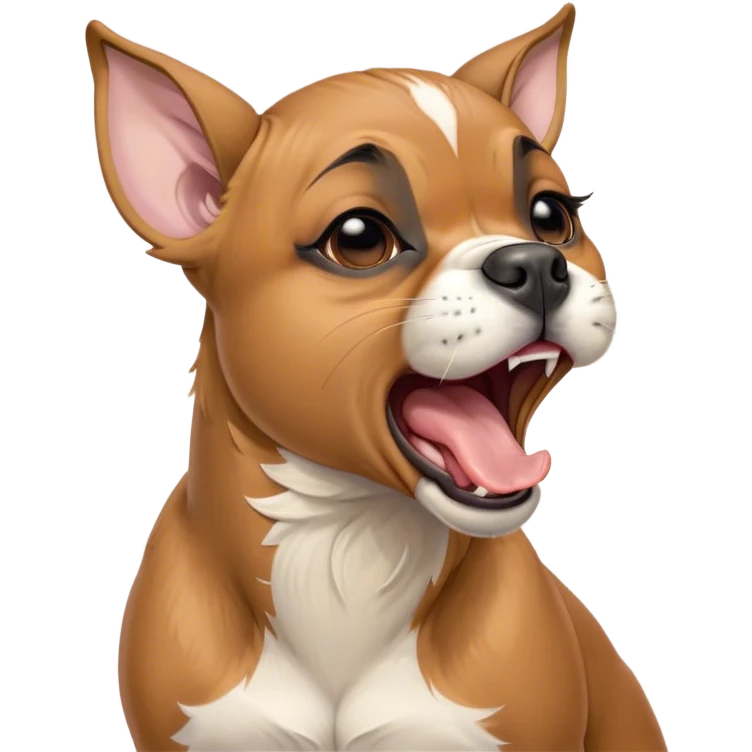 Cinematic Cute Yawning Fawn Boxer Portrait Emoji, Head tilted slightly with a dramatic, wide-open yawn, showcasing a short fawn coat with a crisp white muzzle and chest, floppy ears slightly drooping, round brown eyes barely open in drowsy contentment, Simplified yet irresistibly adorable features, highly detailed, glowing with a soft, cozy glow, high shine, relaxed yet expressive, stylized with a touch of whimsy, bright and endearing, soft glowing outline, capturing the essence of a sleepy yet affectionate guardian, so drowsy it feels like it could stretch right out of the screen and curl up for a nap! emoji