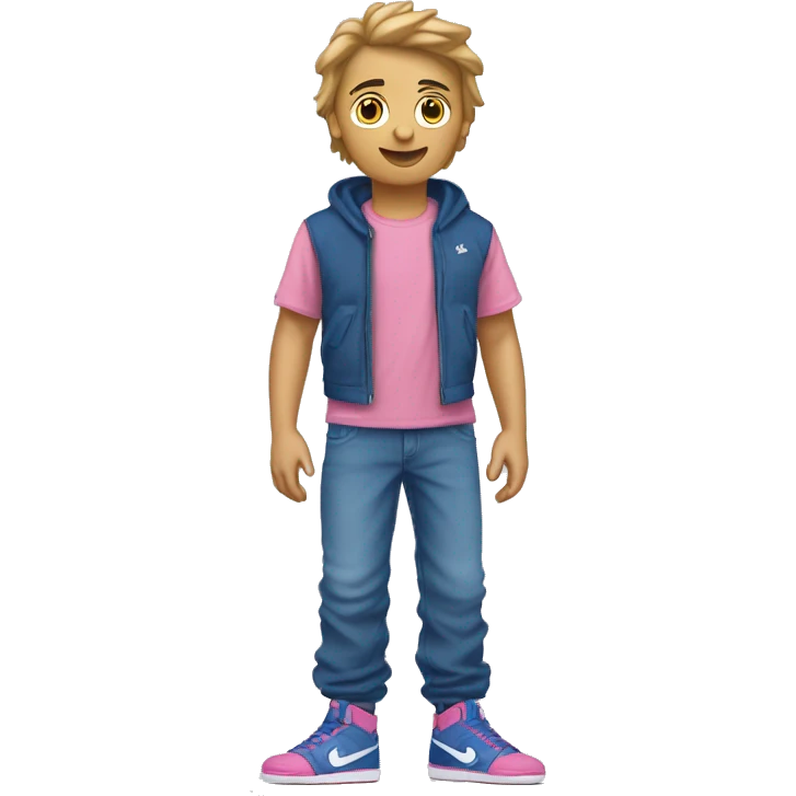 Un ninja garçon avec des chaussures nike un t-shirt rose et un jeans large bleu emoji