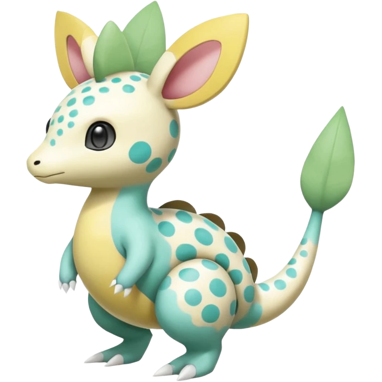 Blushing Spotted Dotted randomly Splash-marked Leavanny-Gallade-Ampharos-Inteleon-Nidoqueen-Fakémon-Pokémon-hybrid-fusion-creature, full body emoji