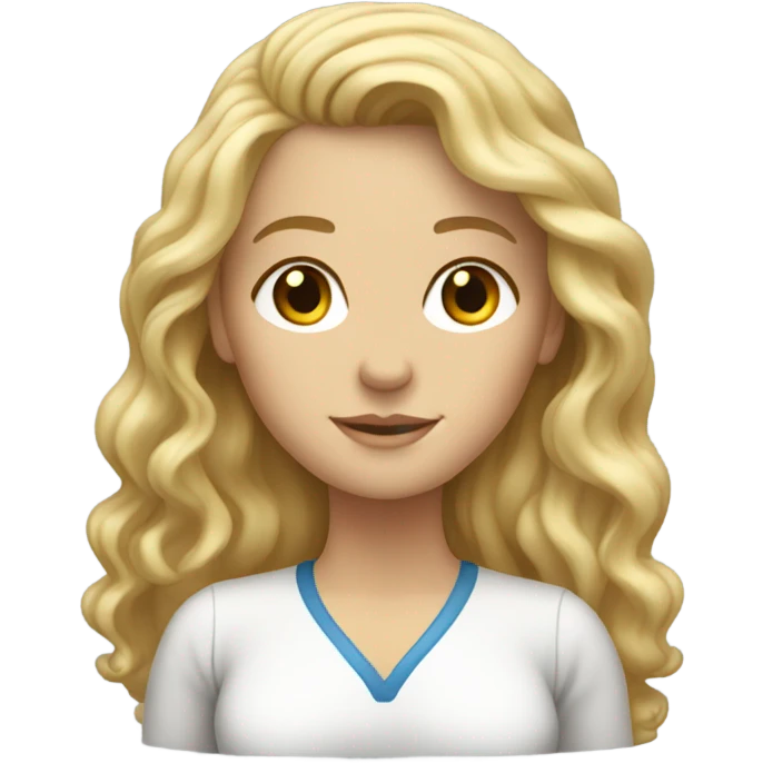 White woman, long hair, blonde hair, wavy hair, on scale emoji