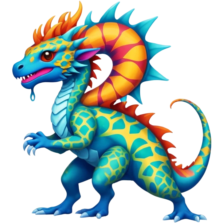 a vibrant colorful edgy vernid-fionbri-creature with splash patterns full body emoji