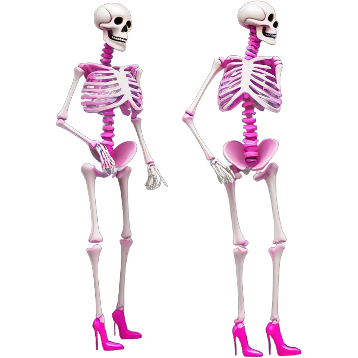 Skeleton wearing extremely tall hot pink high heels  emoji