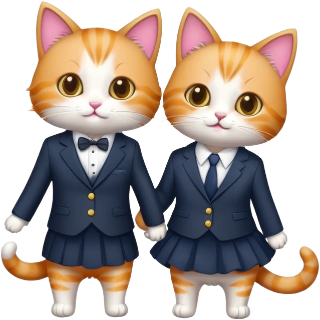 Two cute cats, one wearing a suit and one wearing a dress  emoji
