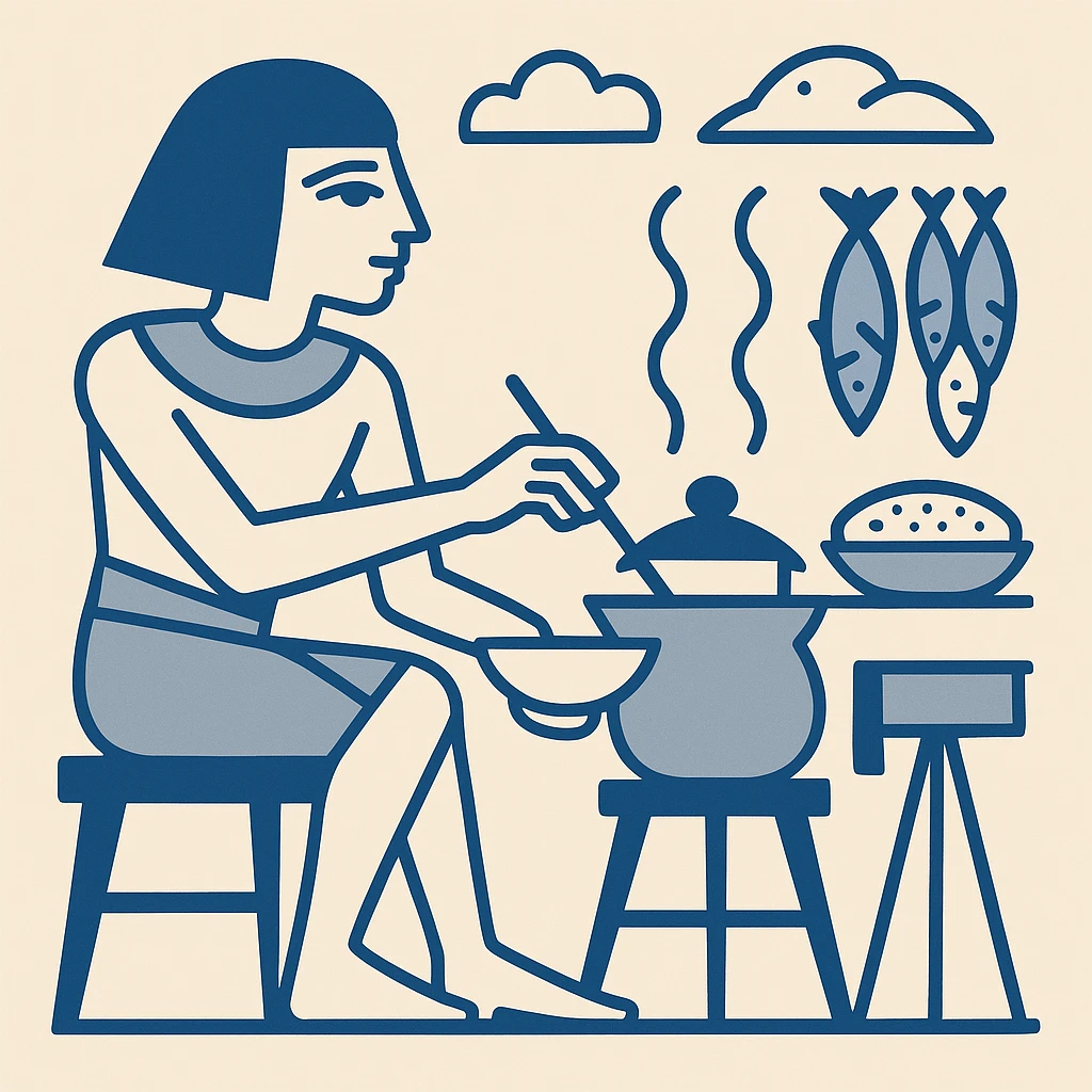ancient Egyptian cooking scene in hieroglyphic style emoji