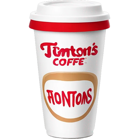 “Red Tim Hortons coffee cup with large white ‘Tim Hortons’ logo in script, black plastic lid, and a simple, clean design.” emoji