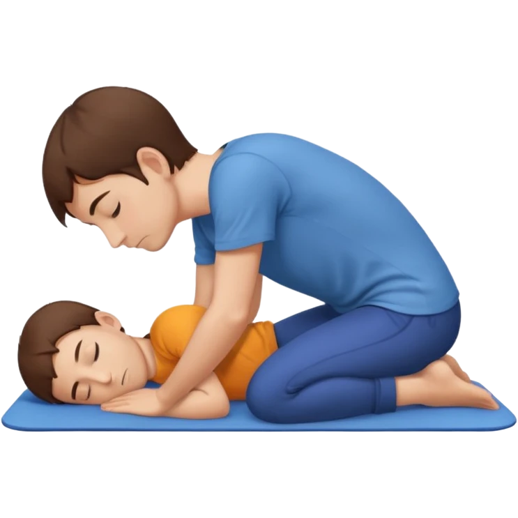 Man with short brown hair in child’s pose emoji