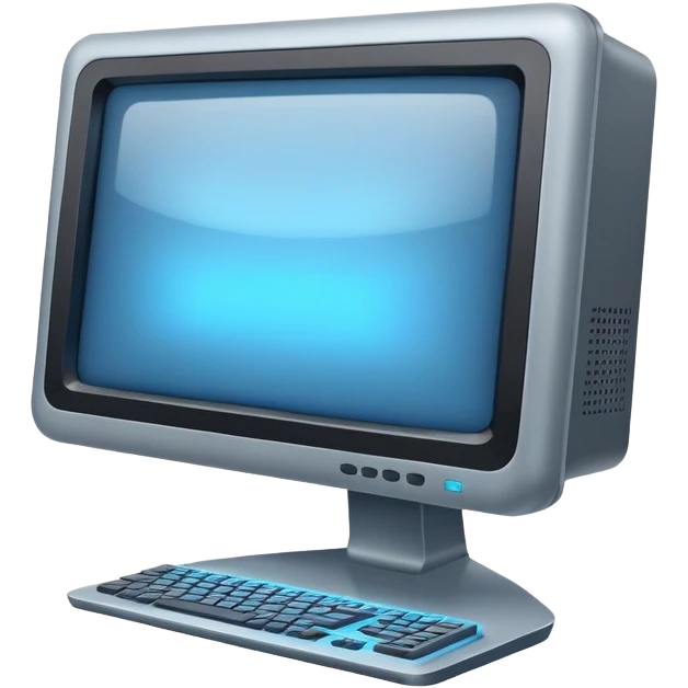 old grey computer monitor with a blue glowy screen, side angle emoji