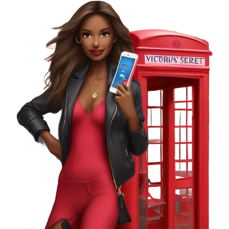 Photo of Victoria secret model posing next to a phone box emoji