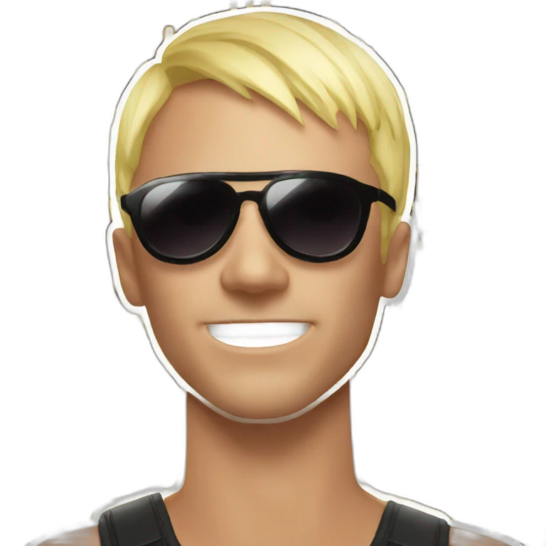 guy with blond short hair en black sunglasses doing the rave with lighsticks emoji