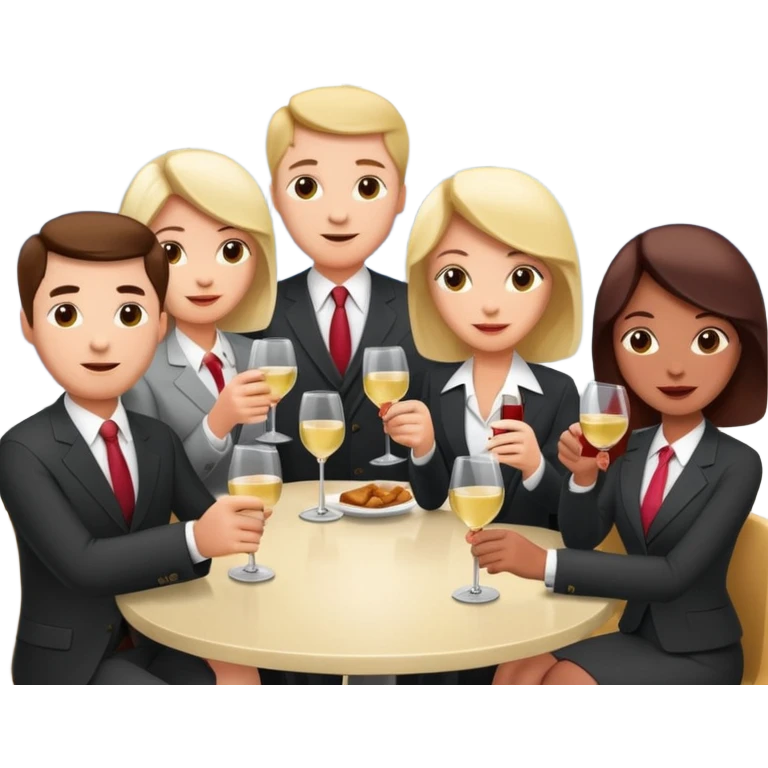 corporate executives enjoying wine Party at SPAM meat cafe parid LANDSCAPE  emoji