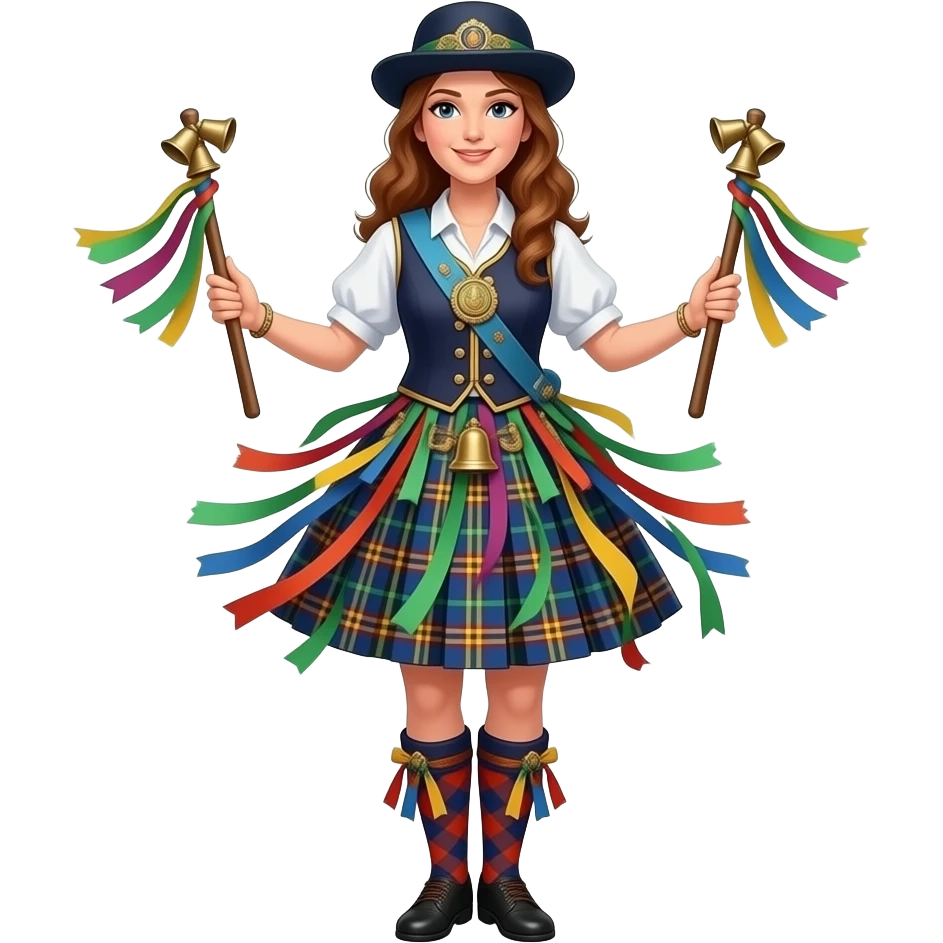 Female Border Morris dancer with sticks and bells emoji