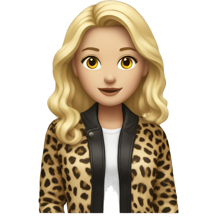 a blonde girl wearing a léopard jacket  emoji