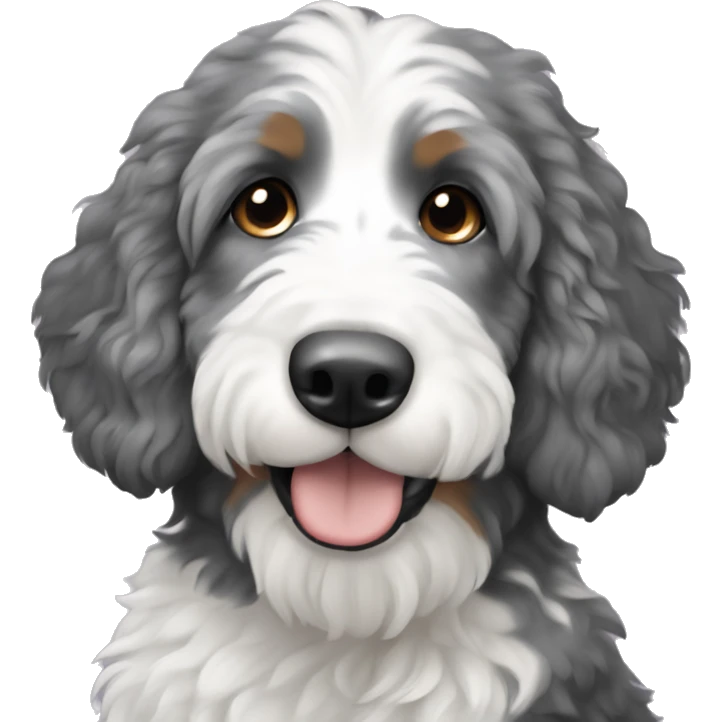 White with large grey spots bernedoodle  emoji