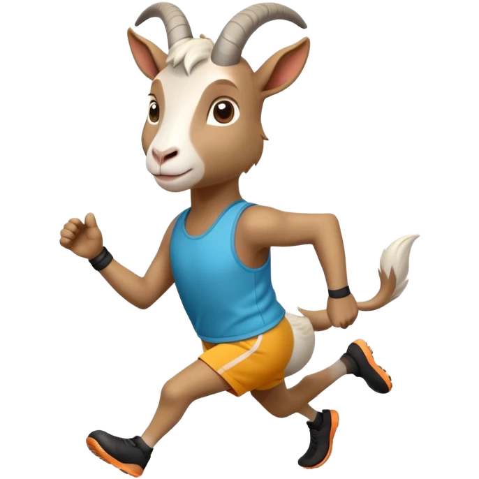 friendly anthropomorphised goat jogging upright in a new outfit, standard pose emoji
