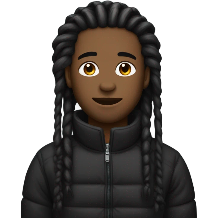 black man with black puffer jacket and dreads in a high ponytail emoji