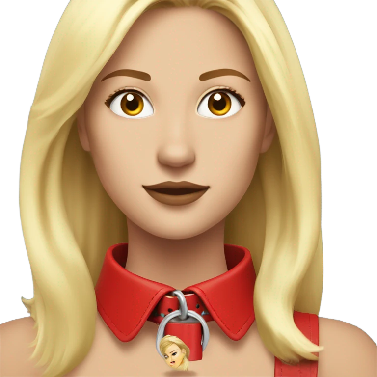 Put a Red leather dog collar on a blond white human female with medium length hair emoji