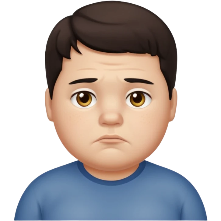 slightly chubby American boy, greasy dark hair, hazel eyes, acne, frowning emoji