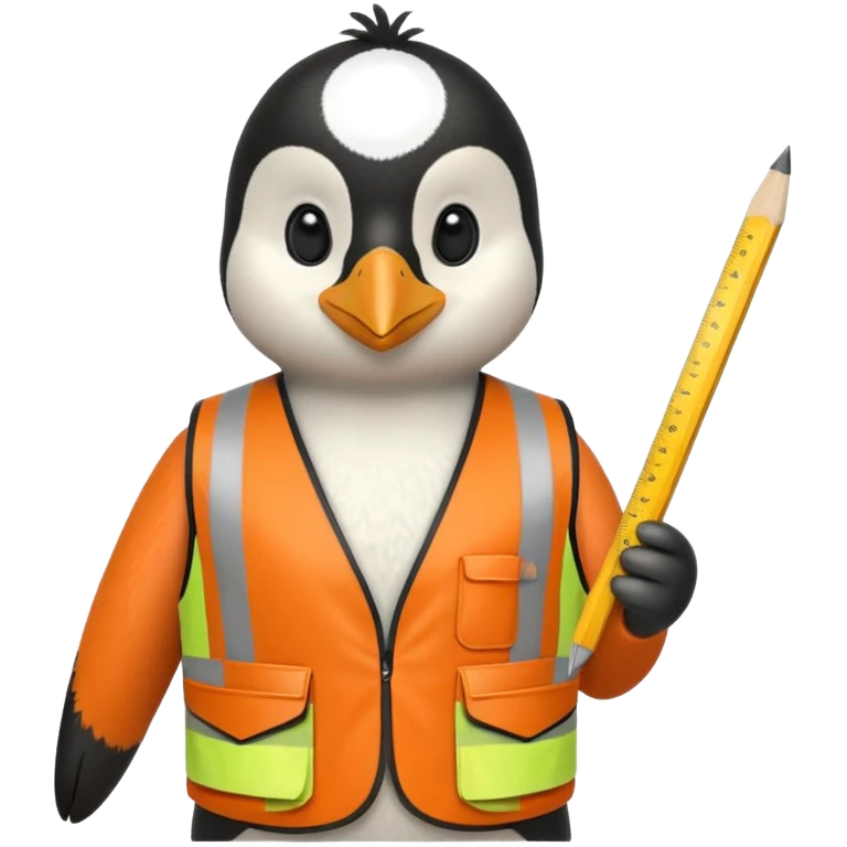 worker penguin wearing orange west holding a ruler emoji
