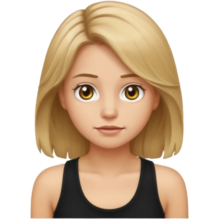 make an emoji girl with dirty blond hair and hazel eyes. wearing a black tank top and her hair is down and slightly wavy emoji