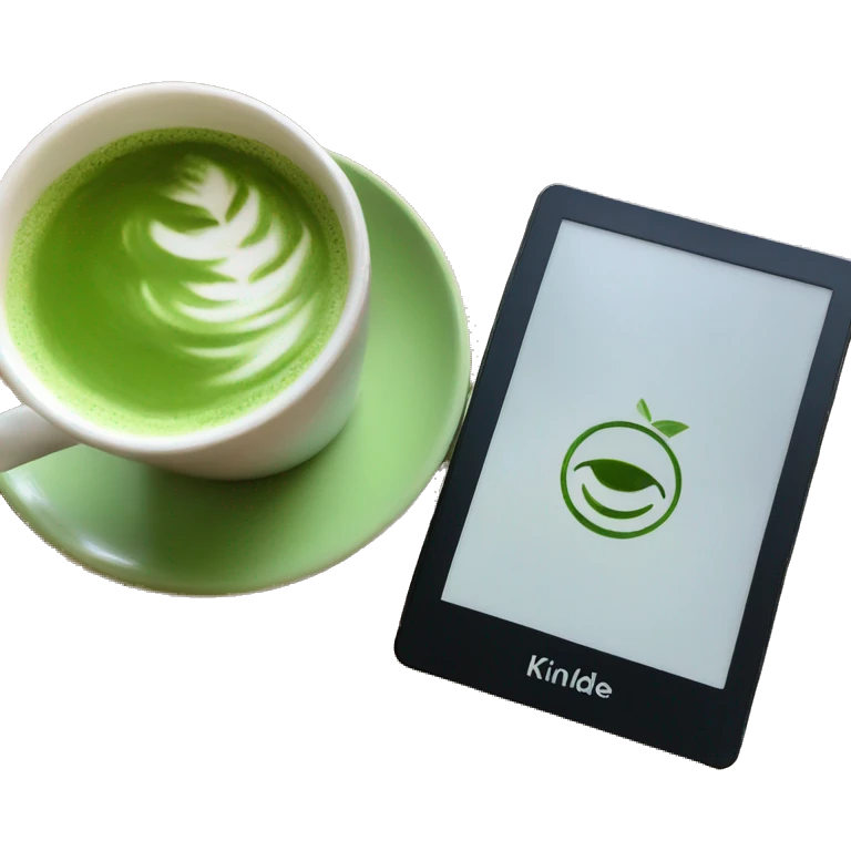 kindle ereader next to a matcha latte emoji