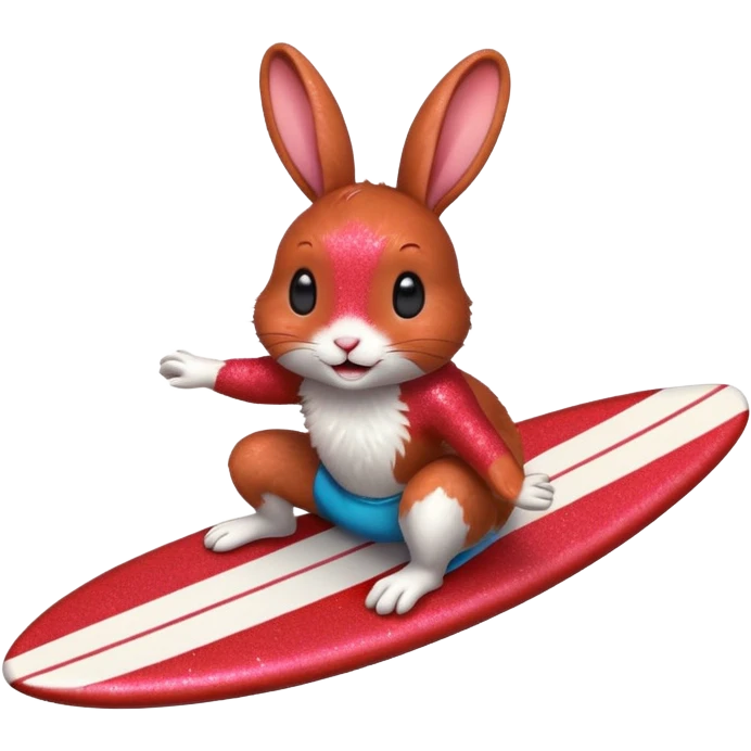 Surfing rabbit Happy Red Glitter  emoji