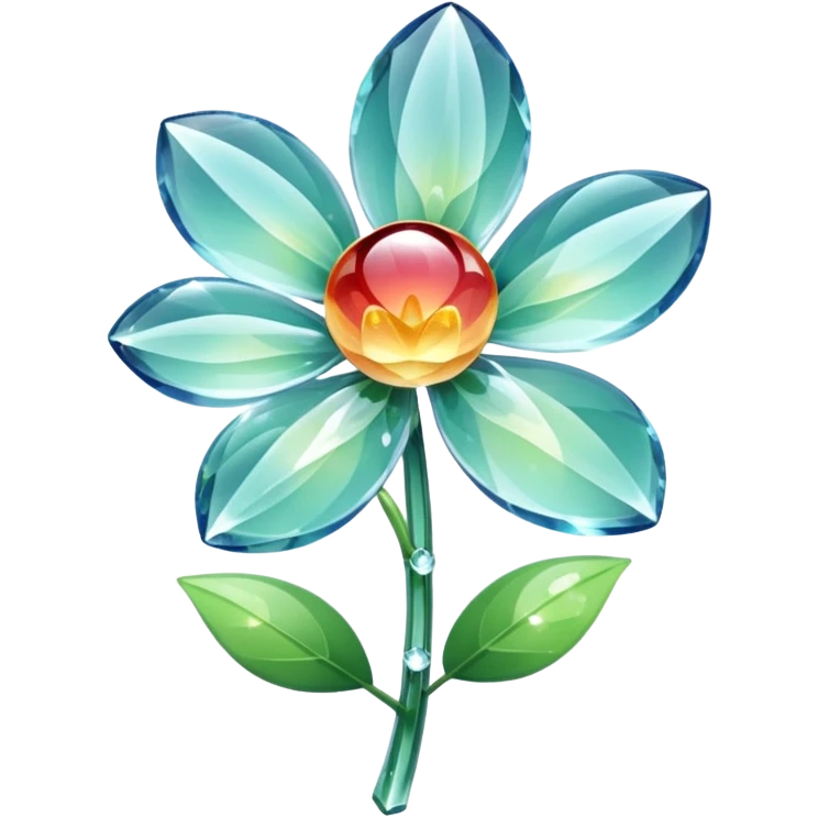 a crystal flower with delicate translucent petals sparkling with light, Apple emoji style emoji