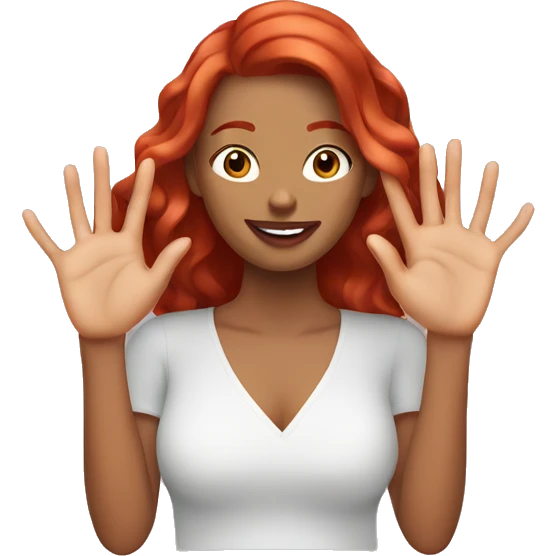 woman with red hair, showing off her hands to display a new manicure emoji