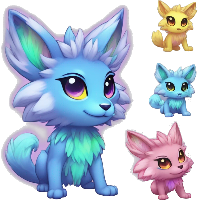 Anthro Scalie Fluffy Cool Cute Magical Elemental Shiny Colorful Neon Vibrant Colors Sparkle Kemono-style Chibi Fantasy-Animal-Fakémon-Pokémon-Hybrid Fur Sona Aesthetic Full Body emoji