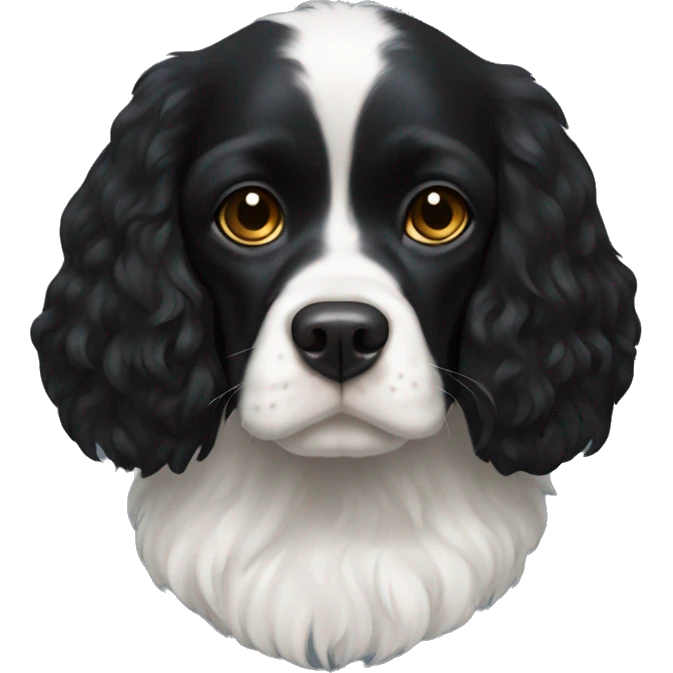 Small completely black king spaniel with black fur on his whole face and white fur on chest emoji