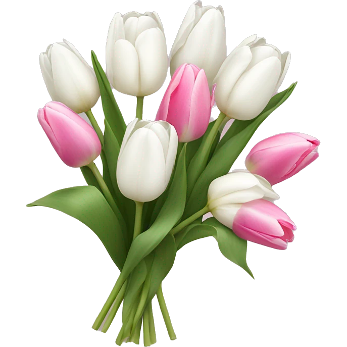 bouquet of fully white tulips and some fully pink tulips emoji