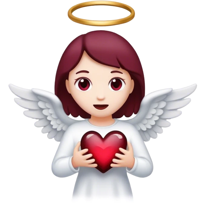 Deep maroon emoji heart with an angel inside  emoji
