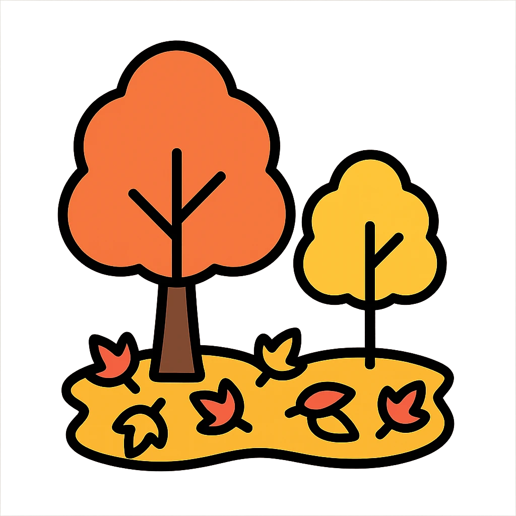 autumn fall scene with trees and a carpet of colorful leaves emoji