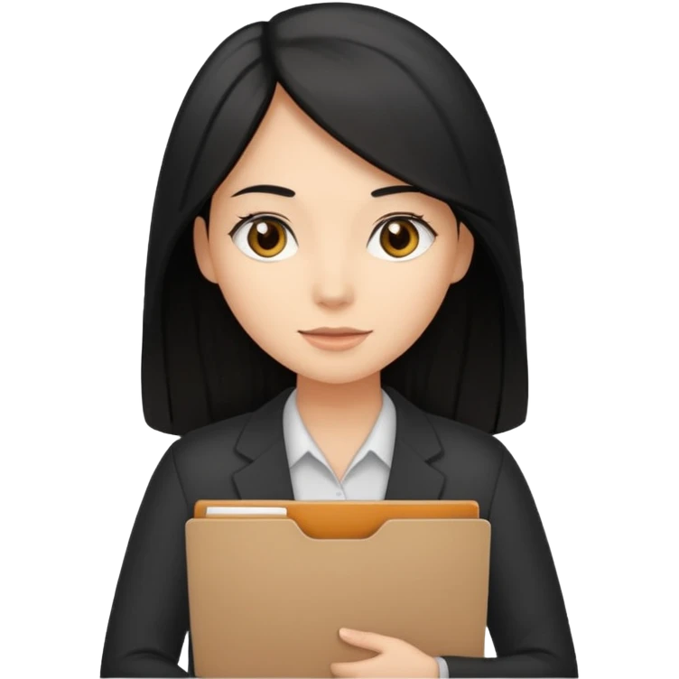 a light tan woman with long black hair past mid-back, round brown eyes and manila folder in her hands emoji