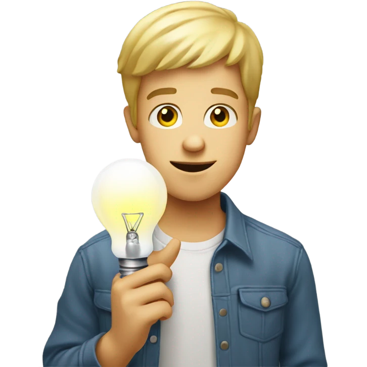 White kid holding lightbulb emoji