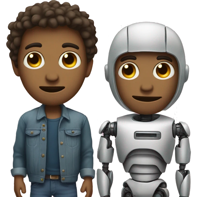 a guy with two faces, one half is a robot and the other is a normal face emoji