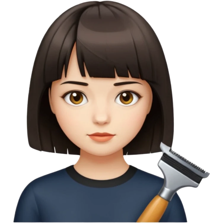 A short haired girl (a lob haircut) cutting her bangs emoji