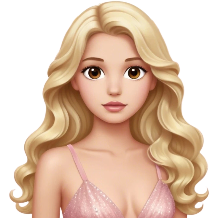 blonde model, brown eyes, long wavy hair, oscars red carpet, light pink glittery gown emoji