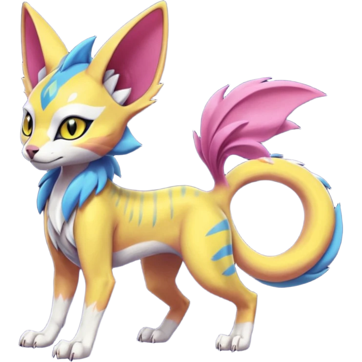 Colorful Meloetta-Sphynx-Lykoi-Sergal-Renamon-Wargreymon-Pokémon-Digimon-Fakémon-fusion-hybrid-creature emoji