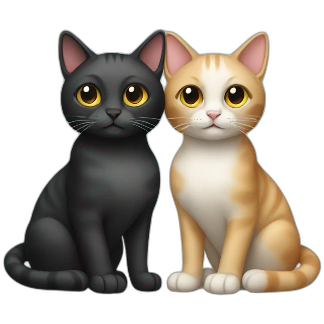 two cats, one black and one multicolored emoji