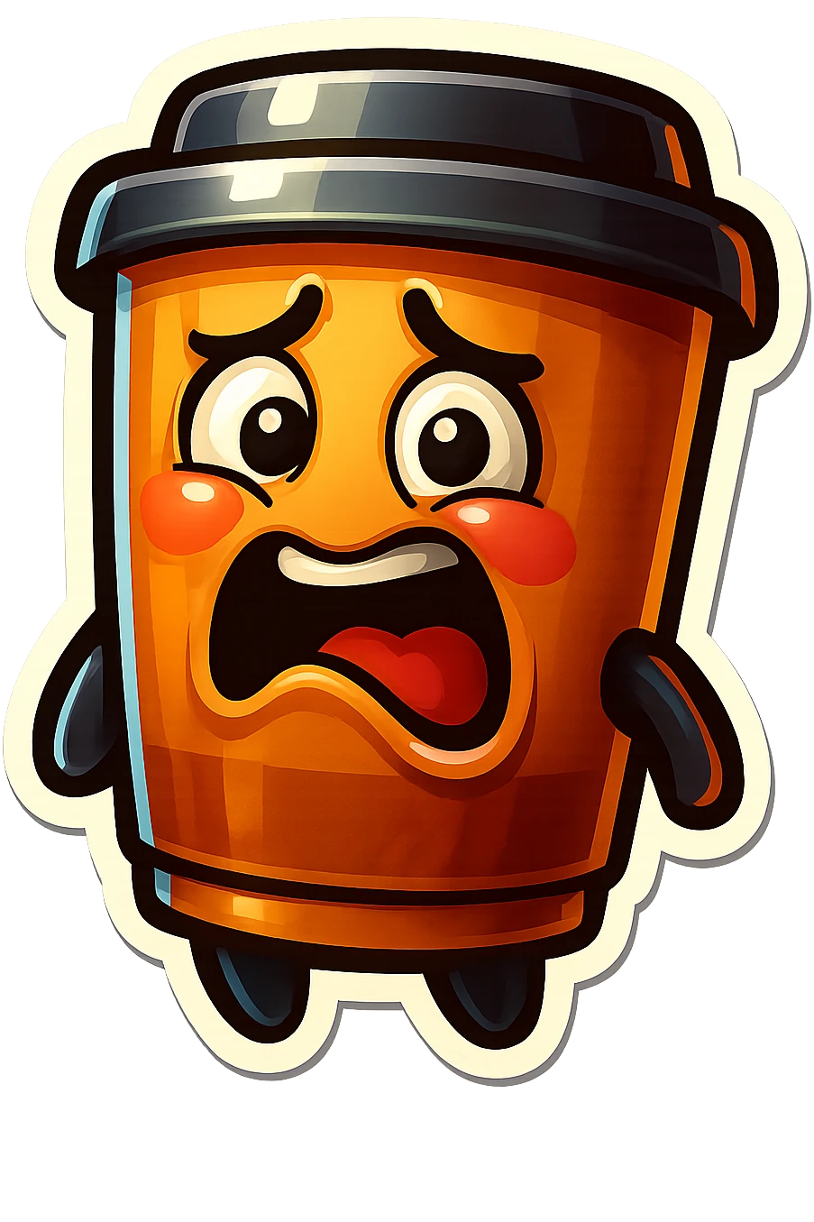 Tall coffee cup, dramatic, nervous laugh emoji