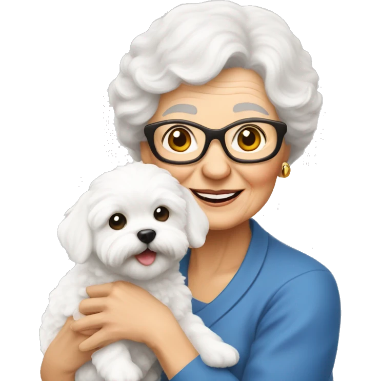 grandma holding a white maltipoo puppy emoji