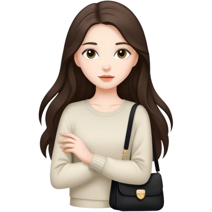  beautiful pale brunette girl with long hair with black shoulder bag emoji