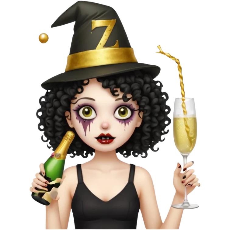 Black side party curly head girl zombie pale skin black crop top no ha emoji