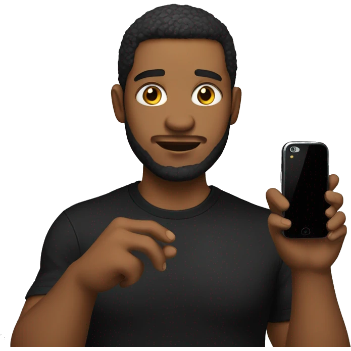 Man dressed in black shirt play games on his phone emoji